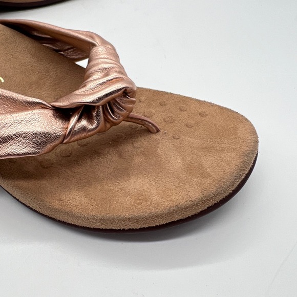 VIONIC Pippa Toe Post Sandal Womens 10 Rose Gold Leather Knotted Flip Flop Thong - Picture 9 of 14